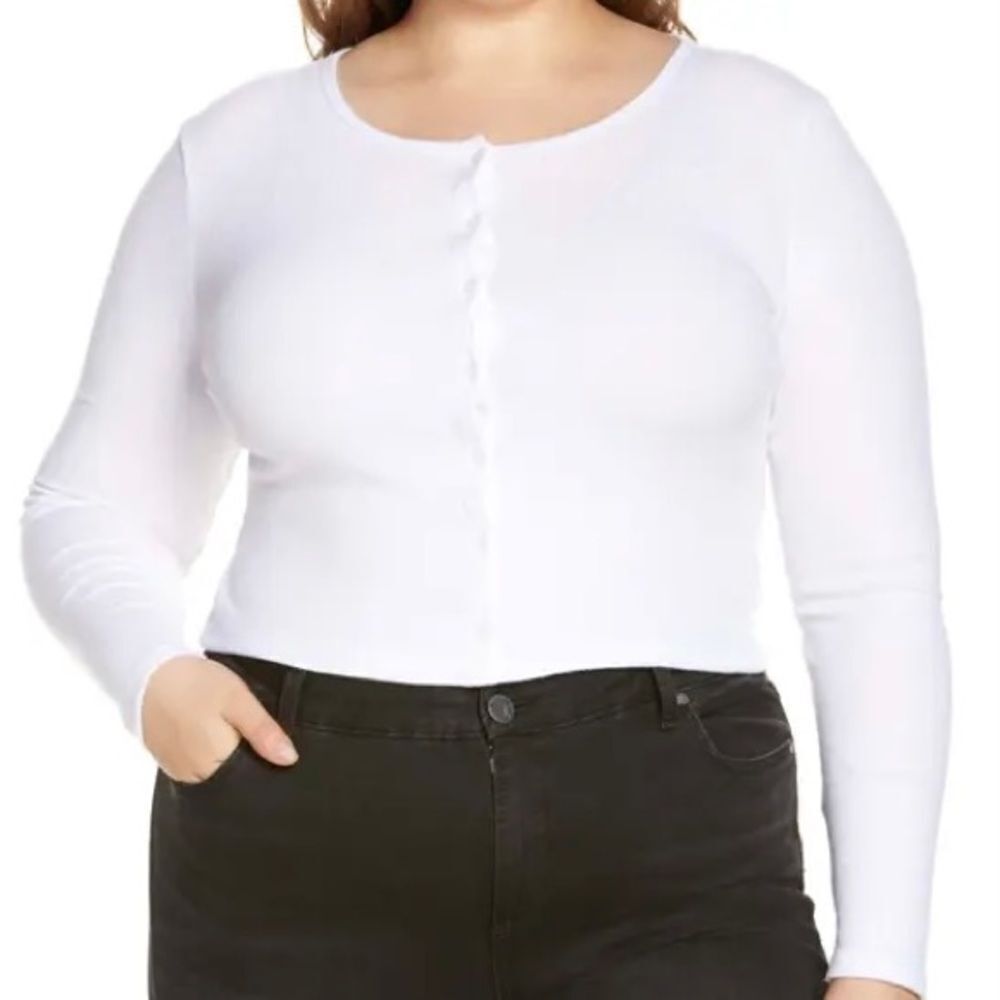BP Women’s Sweater Cardigan Long Sleeve  Button-Up Ribbed  White Size 1X NEW NWT